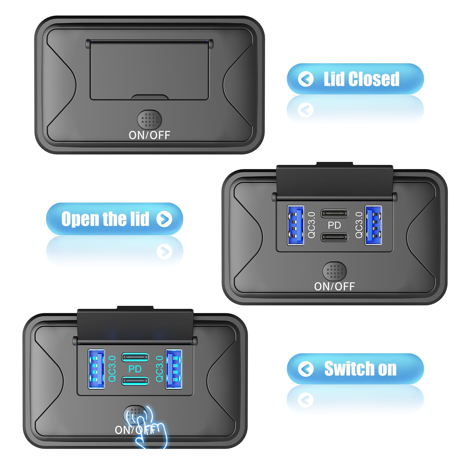 Podwójne gniazdo USB 12 V 78 W z PD 36 W i QC3.0 18 W do montażu na ścianie