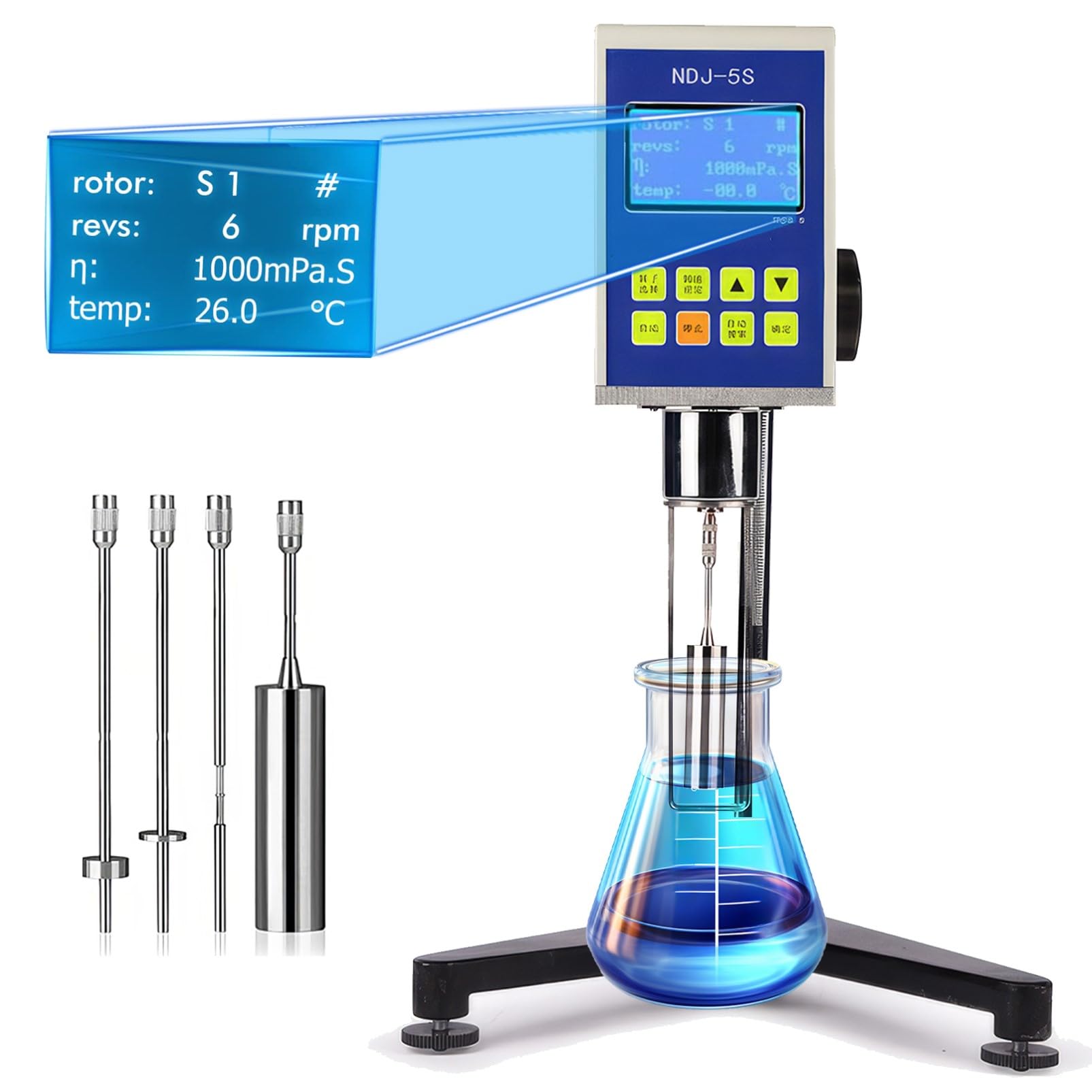 Viscosímetro giratorio con 4 rotores, precisión ± 2%, medidor de viscosidad de pantalla táctil para laboratorio, pintura, adhesivos y cosméticos, fluidímetro para medición de precisión