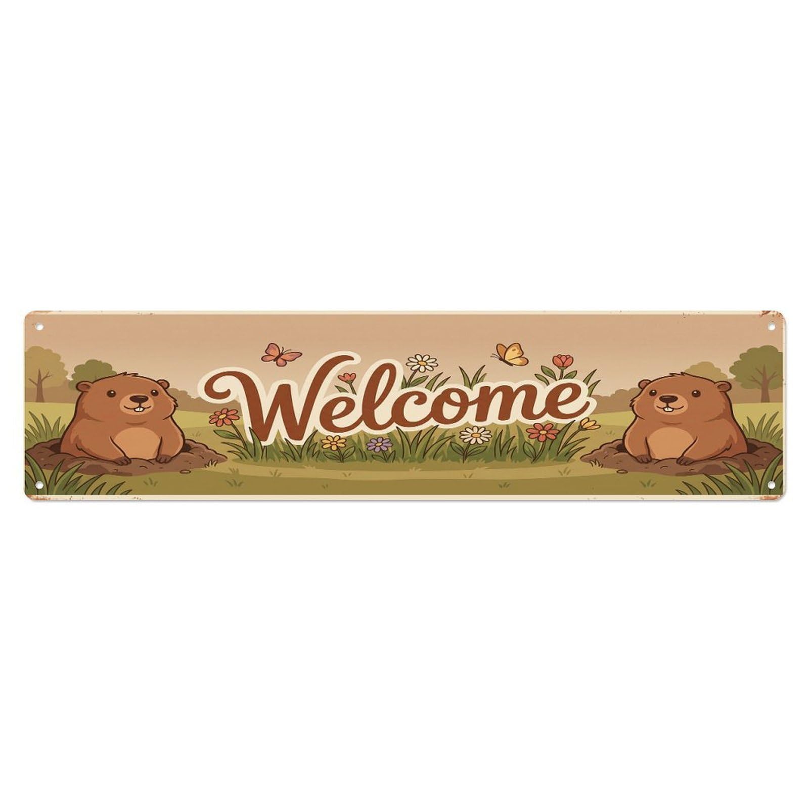Vintage Welcome Groundhog Shadow Metal Tin Sign