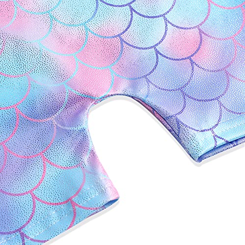 Leotards for Girls Gymnastics Toddler Dance Biketards Mermaid Unicorn Athletic Dance Wear Shiny Rainbow Blue Hotpink