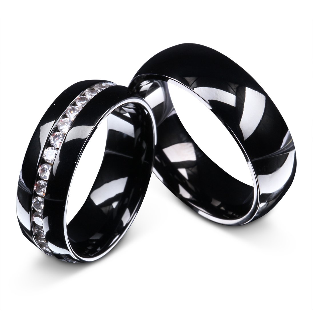 Juwelier Schönschmied - Zwei Partnerringe Freundschaftsringe Hochzeitsringe Edelstahl Zirkonia inkl. persönliche Lasergravur LANr148HD - LaNuit