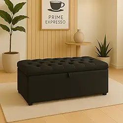 Puff Baú Pé De Cama 90 Cm Sued Capitone Armazenamento Quarto Decorativo Confortável(Preto,Tampa Capitonê 4 cm De Altura)