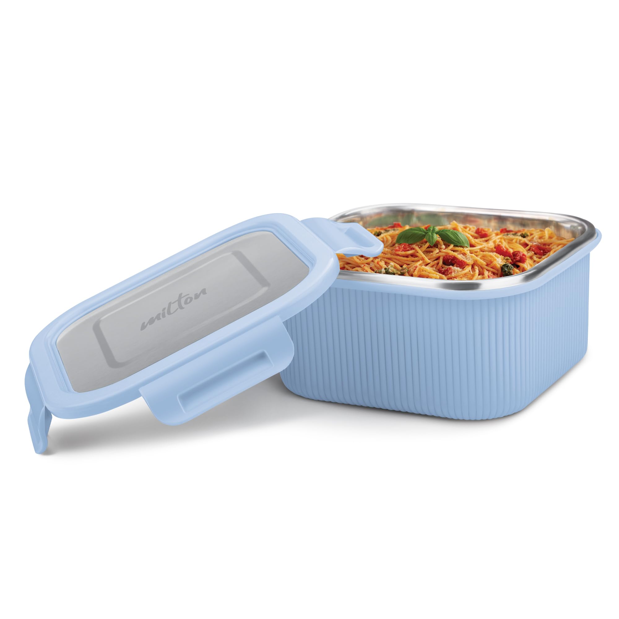 MILTON Cool Touch Square 800 Stainless Steel Container, 780 ml, Blue | Microwave Safe | Food Grade | BPA Free | Refrigerator Safe