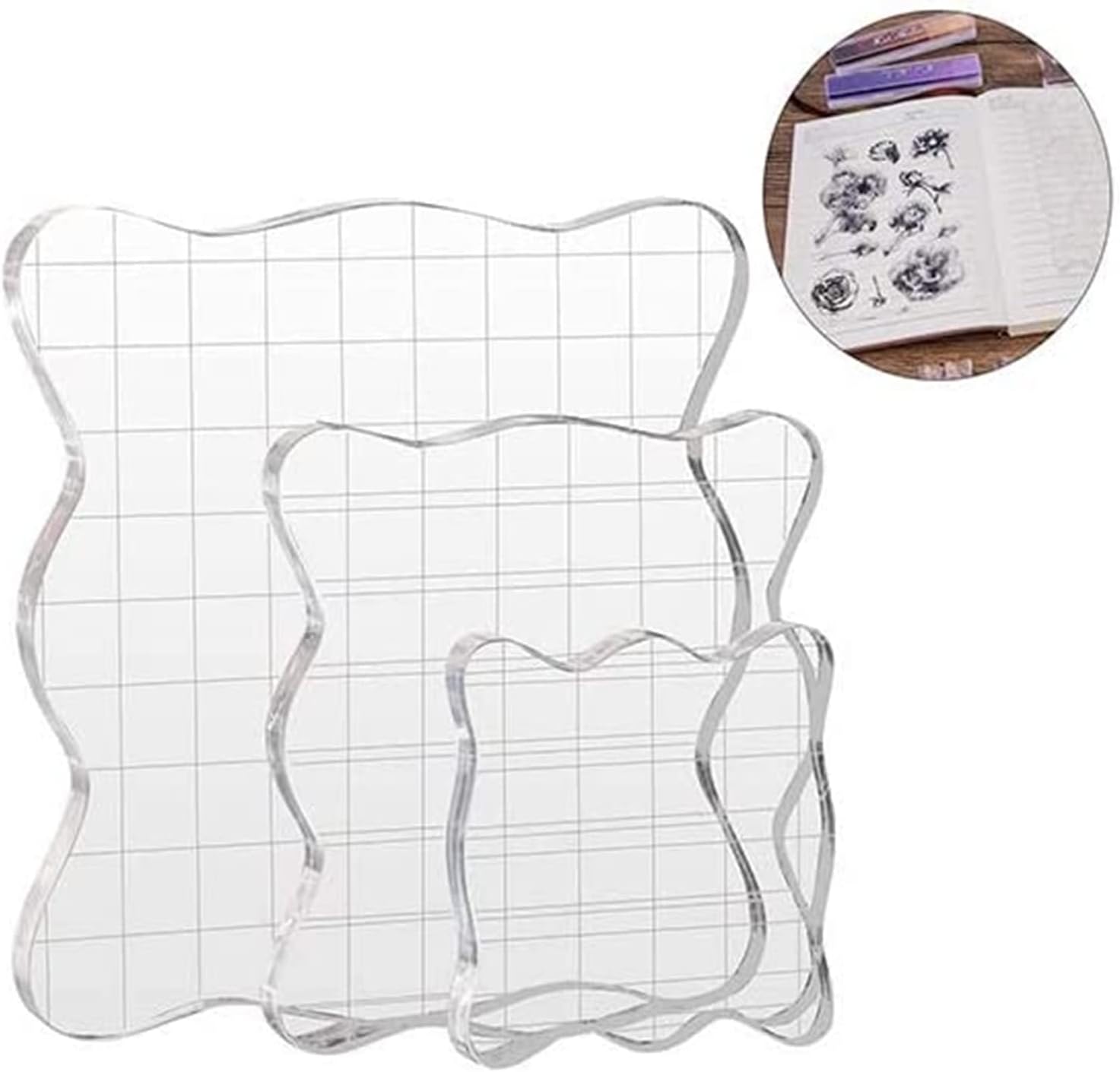 LATTCURE Juego de 3 bloques de sellos, juego de 3 unidades, bloques de sellos acrílicos, bloques transparentes para lienzo, boda, papel, artesanía, tela, scrapbook cumpleaños