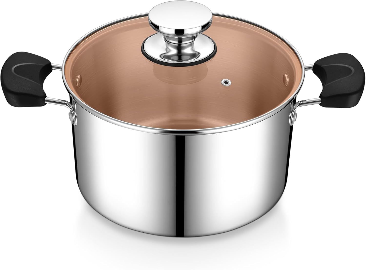 4 Quart Cooking Stock Pot, P&P CHEF Tri-ply Stainless Steel Pot with Lid for Pasta Soup Vegetables, Work on Multi Stove Tops, Dual Heat-resistant Pot Handles & Dishwasher Safe