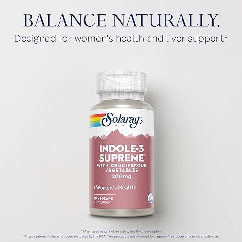 Miniatura 3 de SOLARAY Indole-3 Supreme with Cruciferous Vegetables - Apoyo a la salud de la mujer - DIM Plus Brócoli, col rizada y más - Verificado en