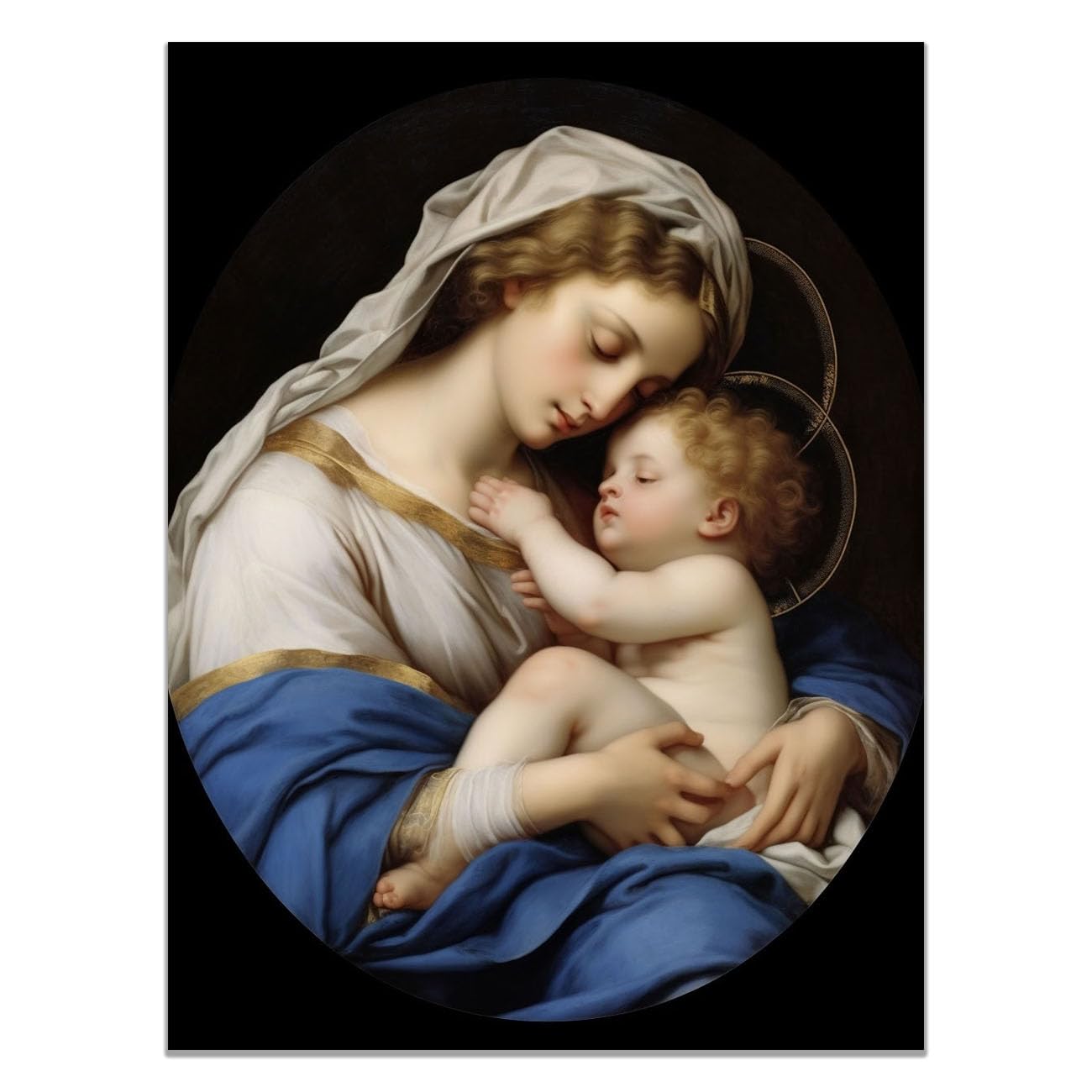 QUSAAOU Canvas Wall Art Jesus Jesus as Boy and Girl Image icture Christianity Cross Poster Print Painting for Living Room Bedroom Prayer Room Home Decorate(blue)-70x100cm Unframed