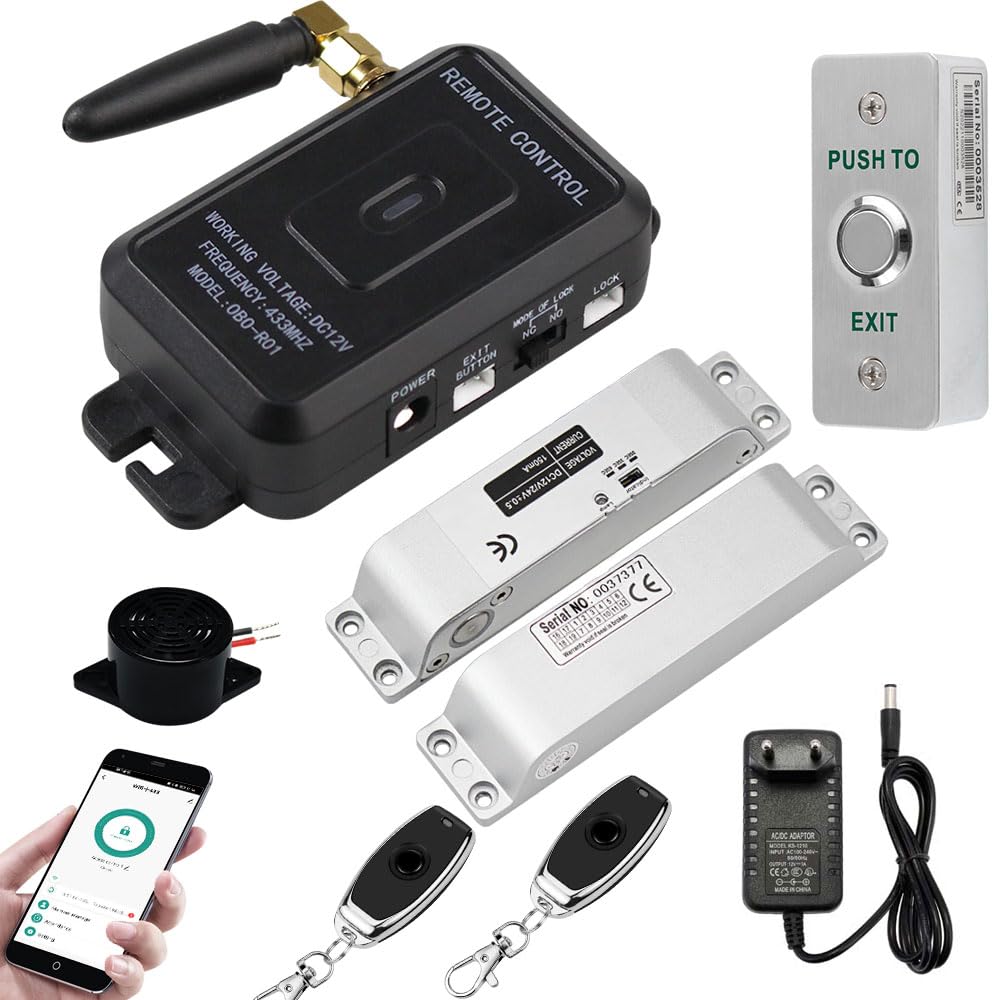 Tuya Blocco del Controllo Accessi, Accoppiato con Serratura Elettronica,Telecomando a Pressione Wireless e Pulsante di Uscita (Kit 2)