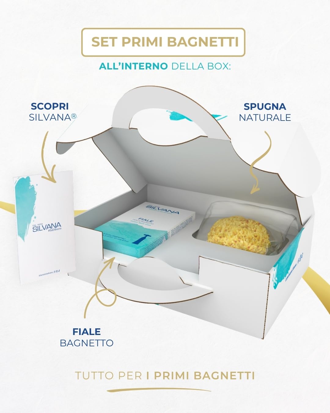 Silvana Primi Bagnetti – Cofanetto Regalo Neonato con Fiale da Bagno e Spugna Marina Naturale – Kit Bagnetto Delicato per Neonati | Kit Bagnetto Neonato con Fiale da Bagno e Spugna Marina Naturale