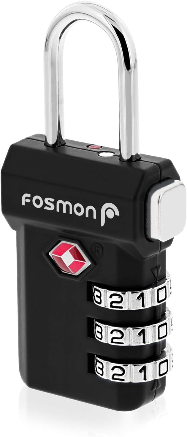 Fosmon TSA Approved Luggage Locks, Suitcase Travel Lock with Push Release Button for Extra Security, 3 Digit Combination Padlock for Gun Case Backpack Zipper Anti Theft Gym Locker - Black