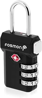 Fosmon TSA Approved Luggage Locks, Suitcase Travel Lock with Push Release Button for Extra Security, 3 Digit Combination Padlock for Gun Case Backpack Zipper Anti Theft Gym Locker - Black