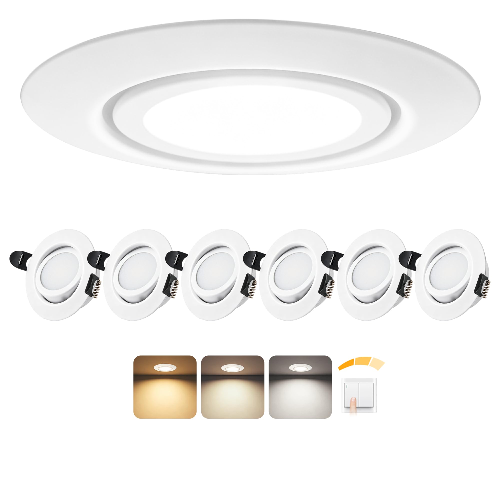 Laiebri LED Einbaustrahler 230V Dimmbar 3 Stufen 45°Schwenkbar LED Spots | 6W 3CCT 3000K/4000K/6000K, Laiebri IP44 Einbauleuchten Deckenspots für Badezimmer Küche Wohnzimmer, Ø65–80mm Lochmaß