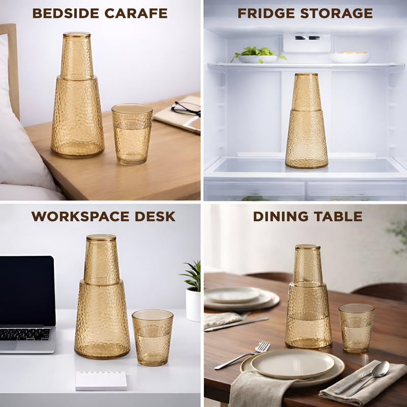 Image of Allo Drinksafe Glass Water Jug with Lid 850ml, Multipurpose Detox Pitcher Jar for Hot & Cold Beverages, Milk, Juice, Iced Tea, Ideal for Gifting, Serving, Dining Table(0.85 Litre Gold Mosaic)