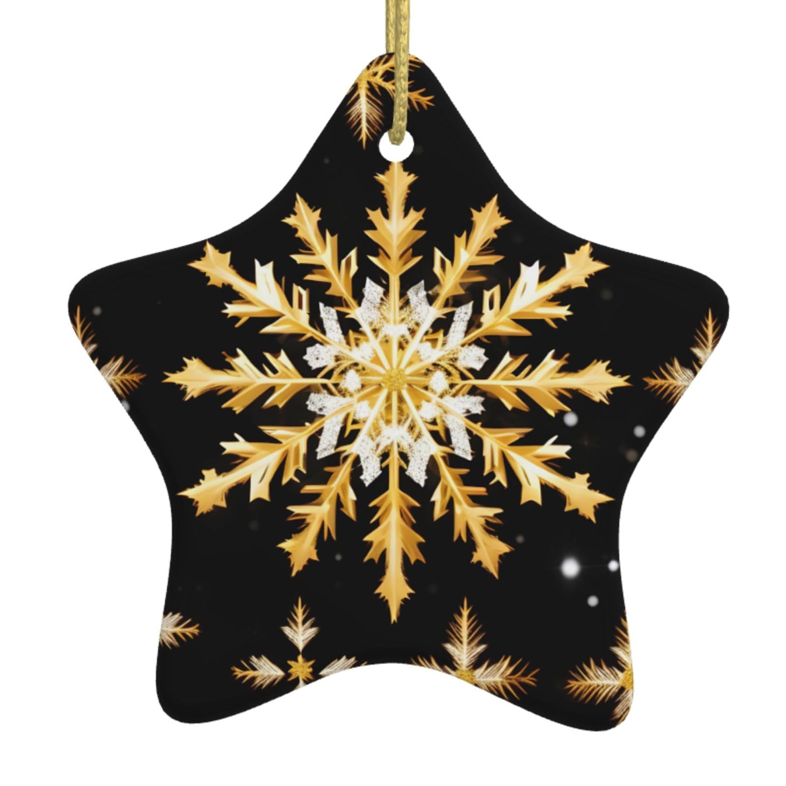 Nbtghga White Golden Christmas Snowflake Print Christmas Ornaments, Ceramic Hanging Ornament, Round Shape Decorations