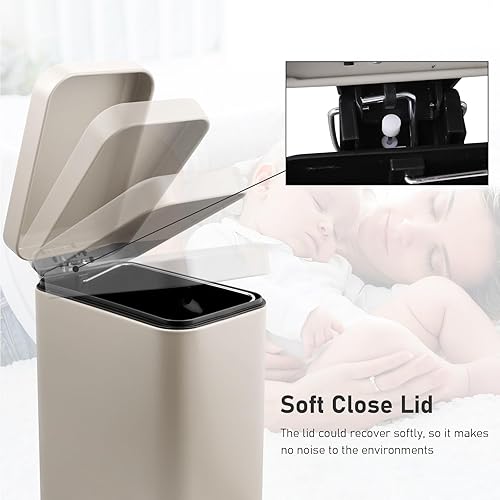 Miniatura 3 de Cubo de basura pequeño y delgado de 1.3 galones con tapa, cierre suave, cubo de basura de acero inoxidable para baño, dormitorio, oficina, cubo de