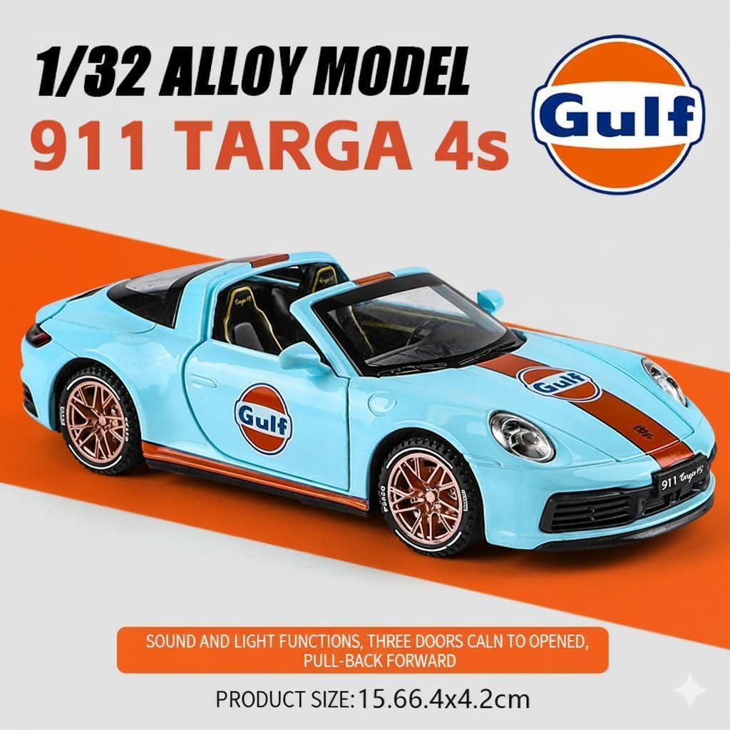 Umadiya® Porschee 911 Targa 4S Toy Car 1:32 Exclusive Alloy Metal Pull Back Die-cast Car Metal Pullback Toy car with Openable Doors & Light, Music Boys Gifts Toys for Kids【Colors as Per Stock】 — Amazon image 4