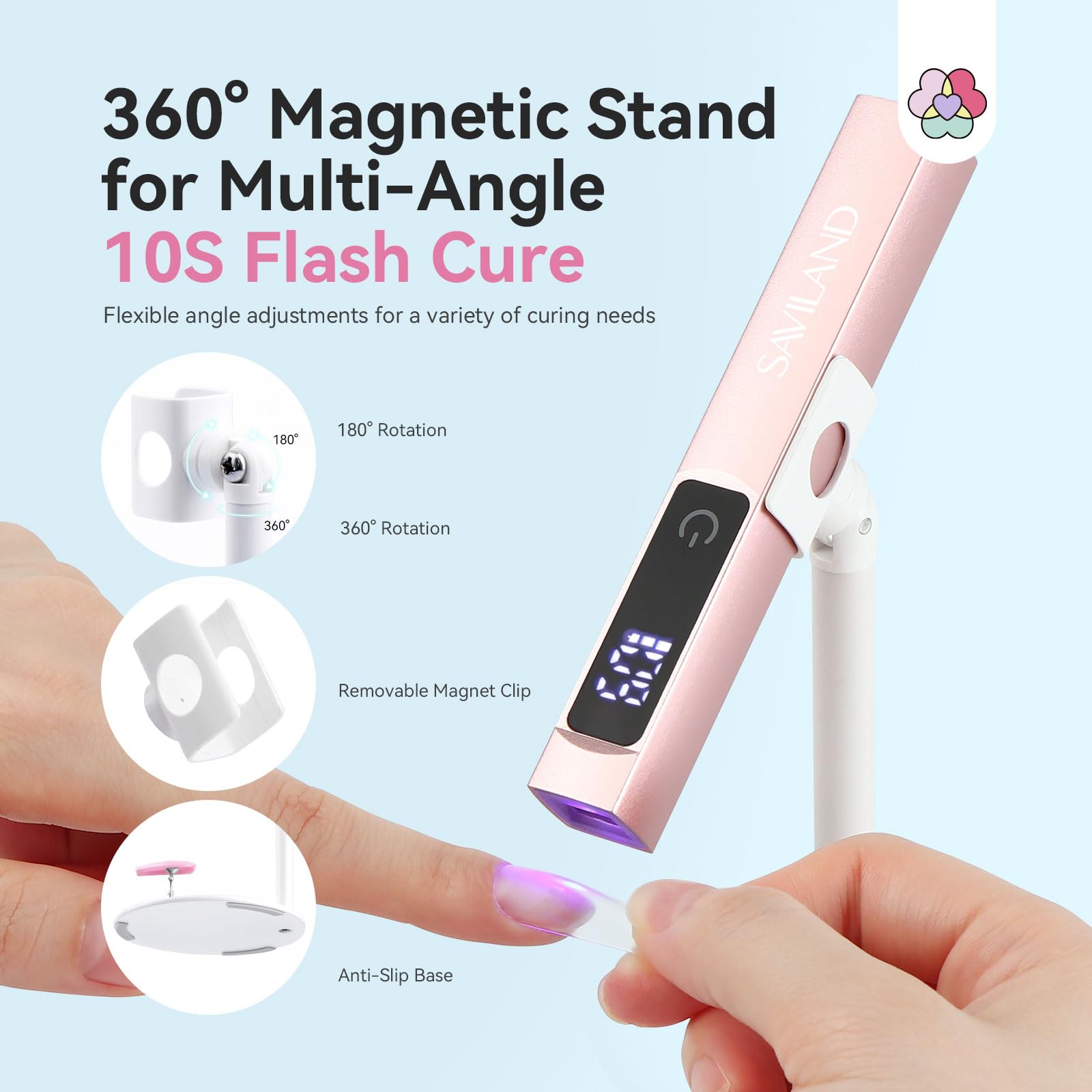 SAVILAND SSPro X Handheld U V Nail Lamp: 10s Flash Cure U V Light for Gel Nails with Magnetic Stand LED Screen 400mAh Rechargeable LED Nail Lamp Portable Nail Light 2-Timers Minimalistnails DIY Home - Image 3