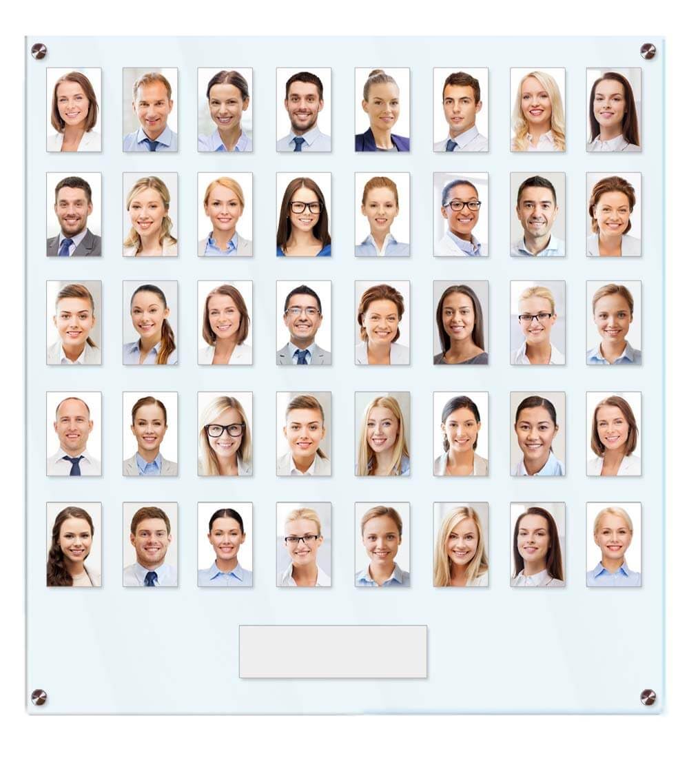Get Acrylic Photo Frames - Clear 40 Pocket Image Staff, Student, Employee Display Board With Pocket Header. 605mm Height x 616mm Width (60.5cm x 61.6cm)