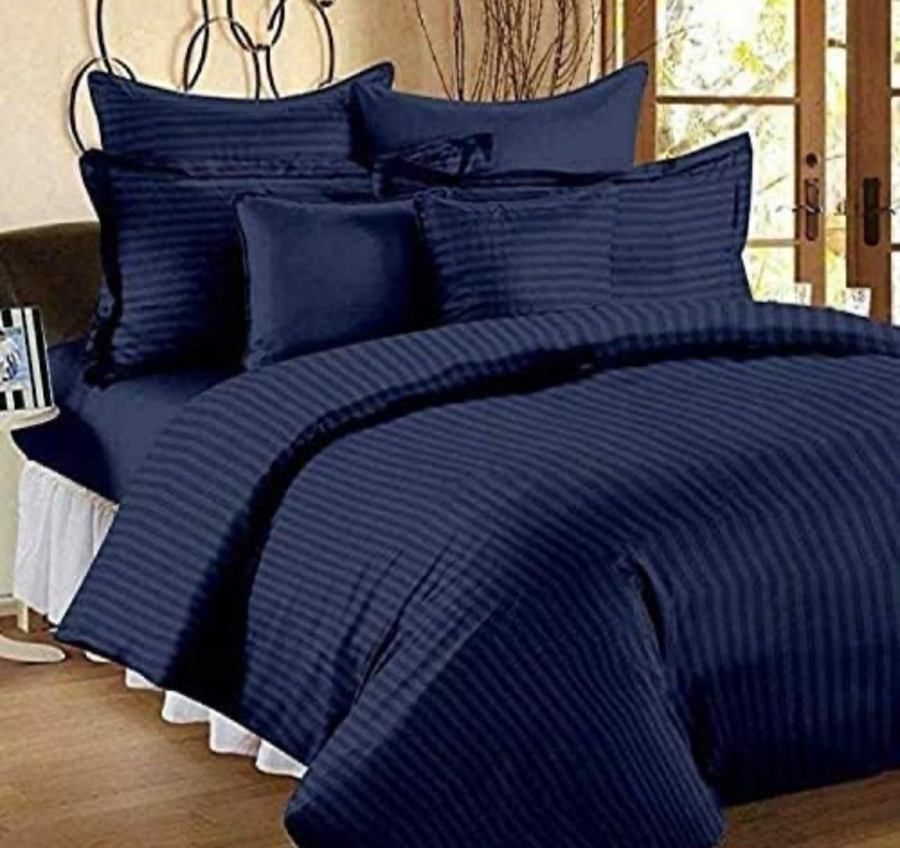 BLACK SPADE Microfiber Solid Satin Stripe Cotton AC Comforter Set Double Bed with 1 Flat Bedsheet - 90x100 Inch and Two Pillow Covers II 4 pc Bedding Set for Home | Hotels (Navy Blue)-image-14