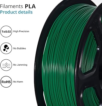 3D Printer Filament Transparent PLA, Green Color 3D Filament Plastic PLA Filament 1KG 1.75mm 3D Printing Materials Plastic for 3D Printer