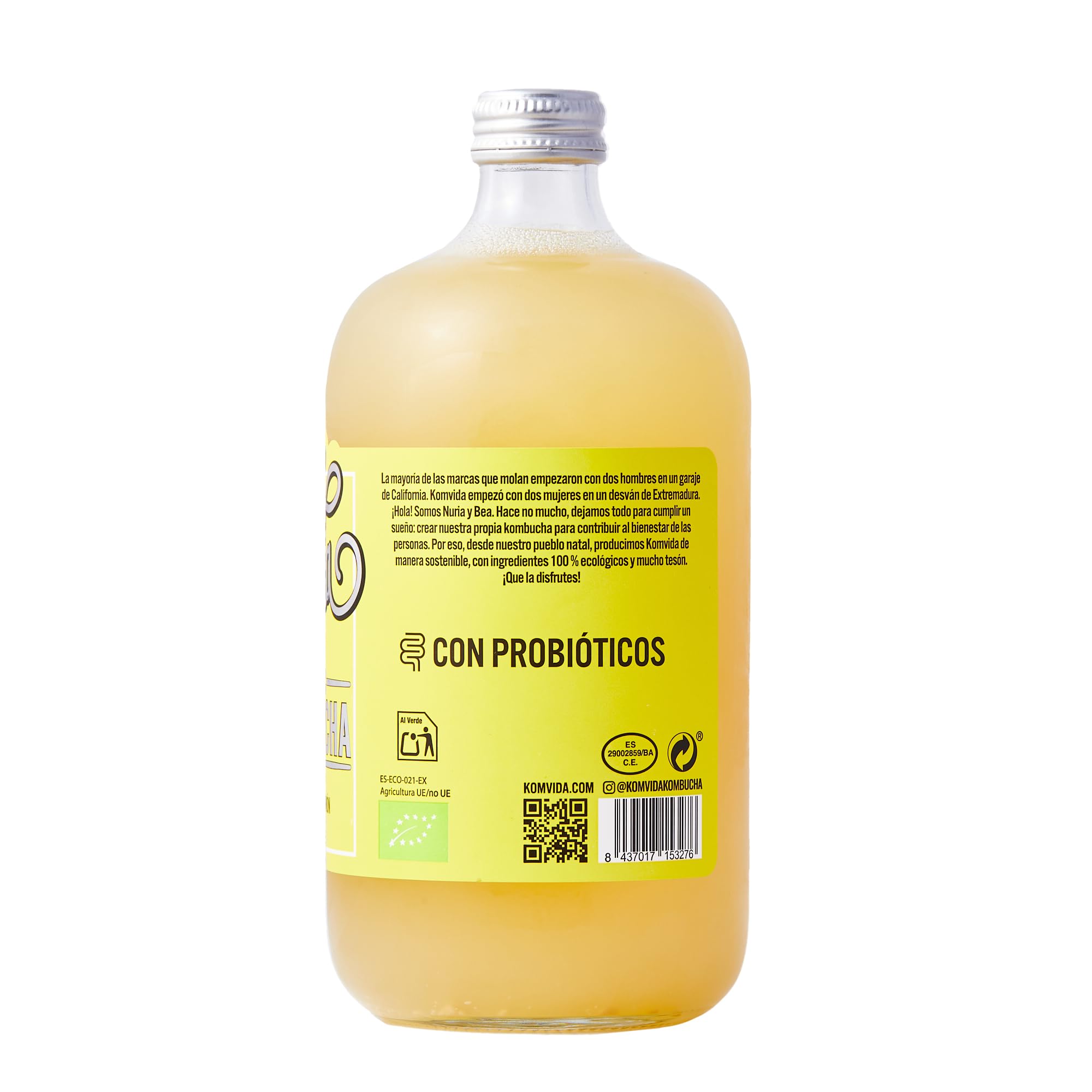 Komvida Kombucha Pack 6x750ml - Bebida Ecológica de Té fermentado, Probióticos Naturales, Sin Azúcares Añadidos - Sabor Limón con jengibre