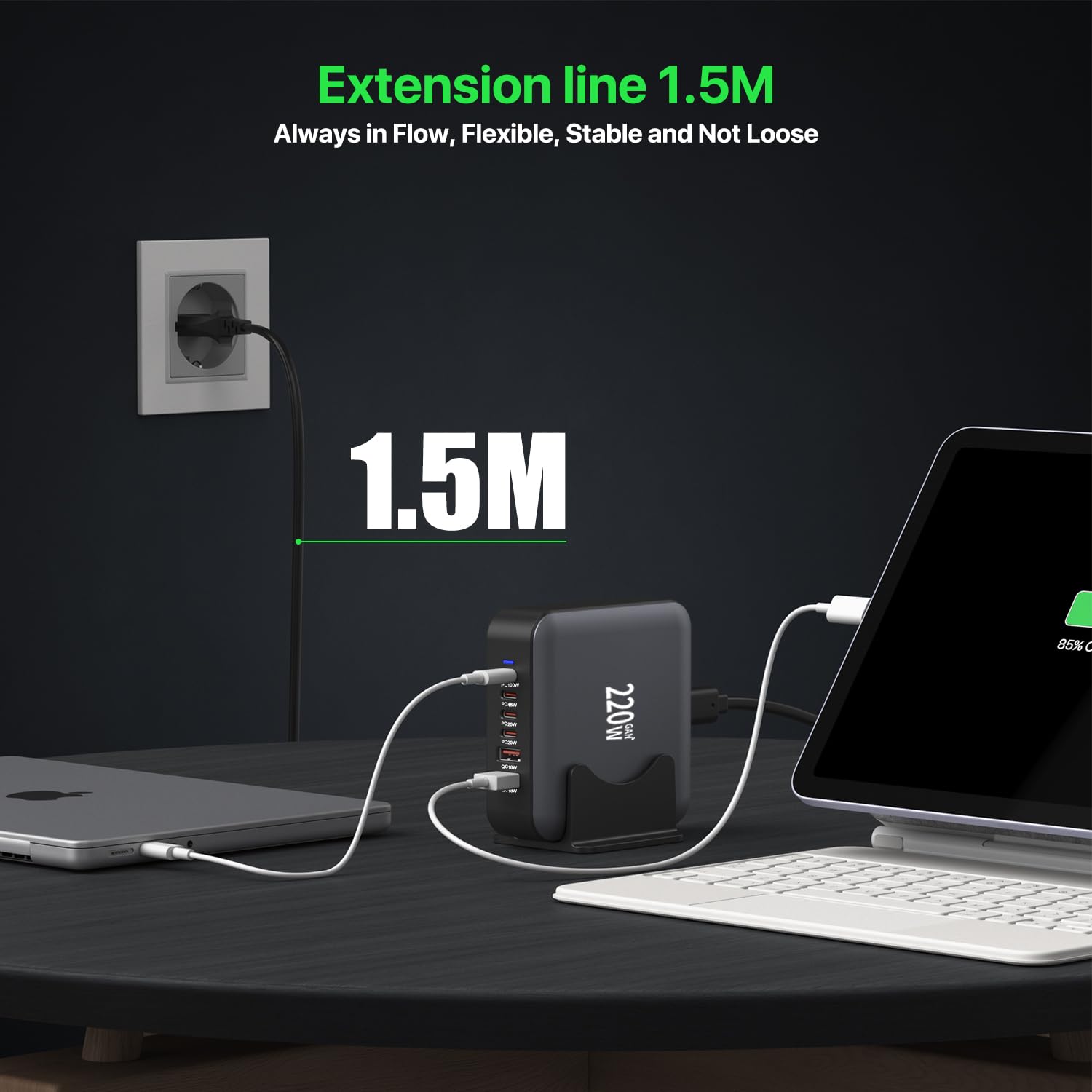 Caricatore USB C 220W 6 porte GaN PD100W stazione di ricarica Hub adattatore di alimentazione rapido compatto