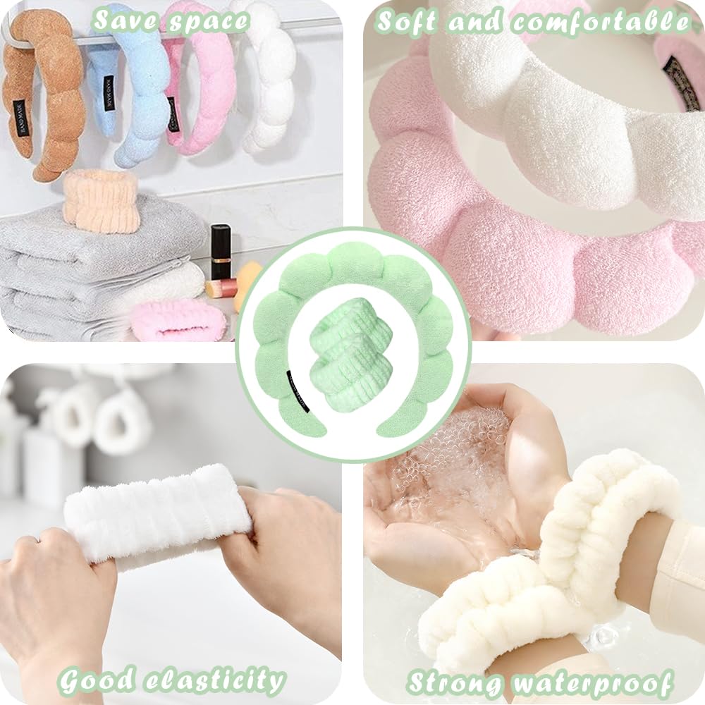 Opaski spa do mycia twarzy, zestaw na nadgarstek, gąbka, makijaż, pielęgnacja skóry, opaska na nadgarstek, bąbelki, miękki ręcznik frotte, opaska do włosów dla kobiet, puszyste, nakrycia głowy,