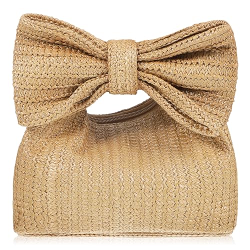 VALICLUD Straw Bag For Women Straw Clutch Straw Purse Bow Straw Clutch Purse Women Handbag Summer Beach Bag