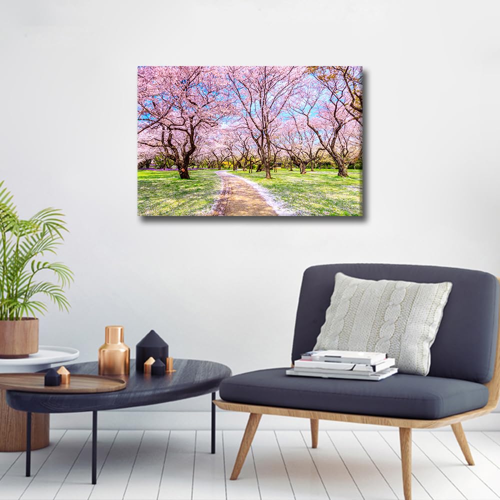 TISHIRON Sakura Tree Wall Paintings for Living Room Japan Scenery Pictures Print On Canvas Landscape Wall Art Bedroom Wall Decoration Office Wall Art Giclee Framed Ready to Hang - Image 2