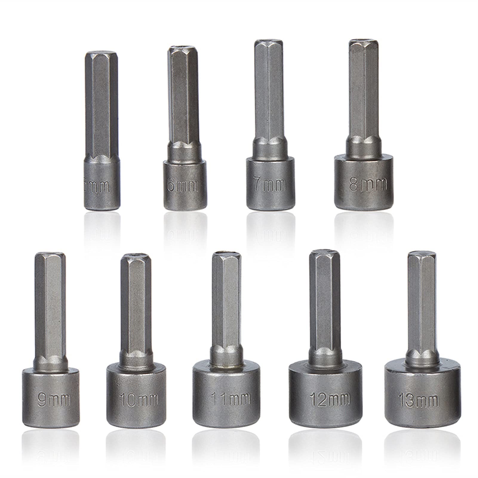YUZGUHEY Wrenches,Plumbing Tools,Spanner,9pcs 5-13mm Hexagon Nut Driver Drill Bit Socket Screwdriver Wrench Set for Electric Handle No Magnetic Professional Shifter