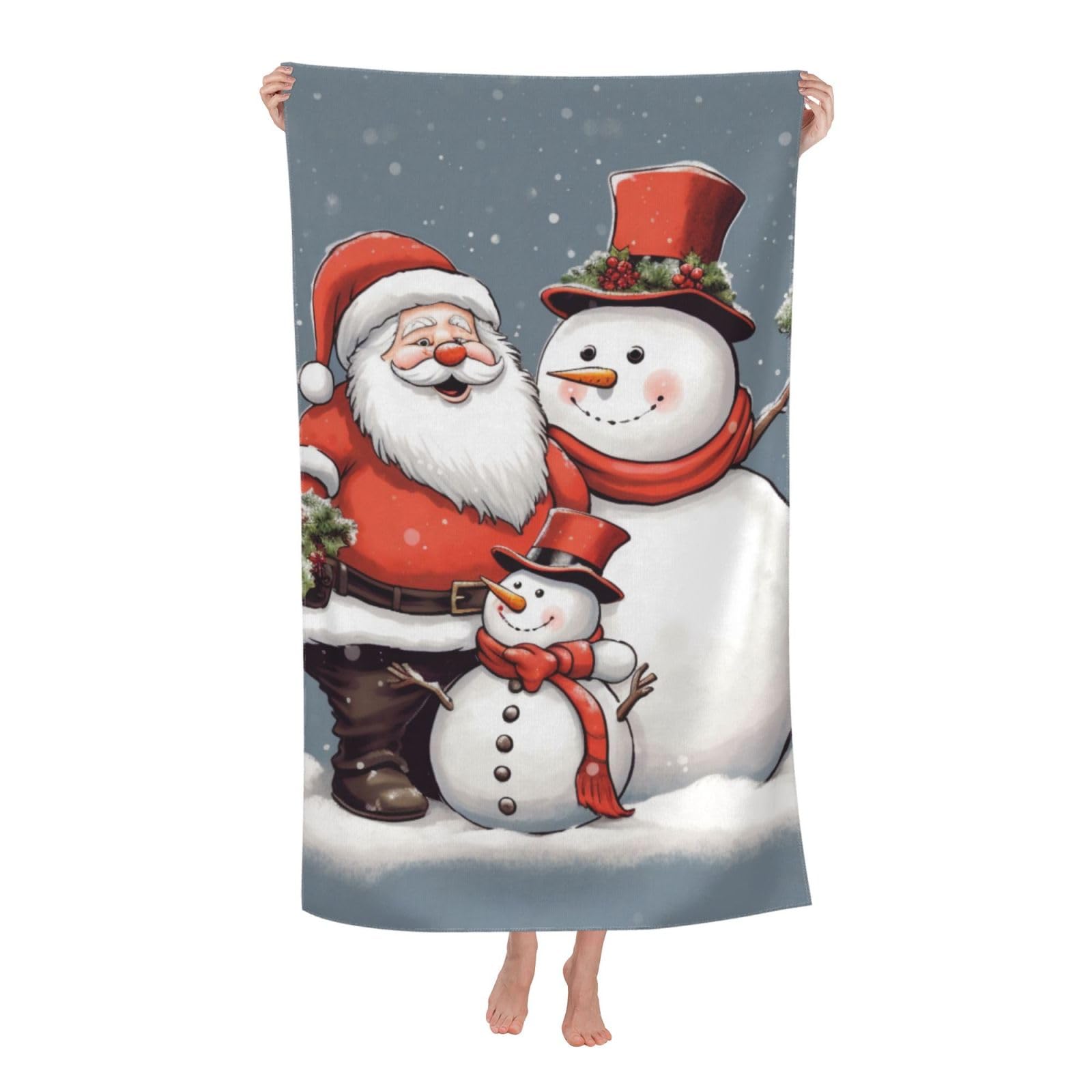 BWWHCCTI Santa Claus and Snowman Printed Quick Dry Bath Towel, Soft Microfiber Towels Fast Drying Beach Towels for Travel,Camping,Gym,Swimming,Yoga