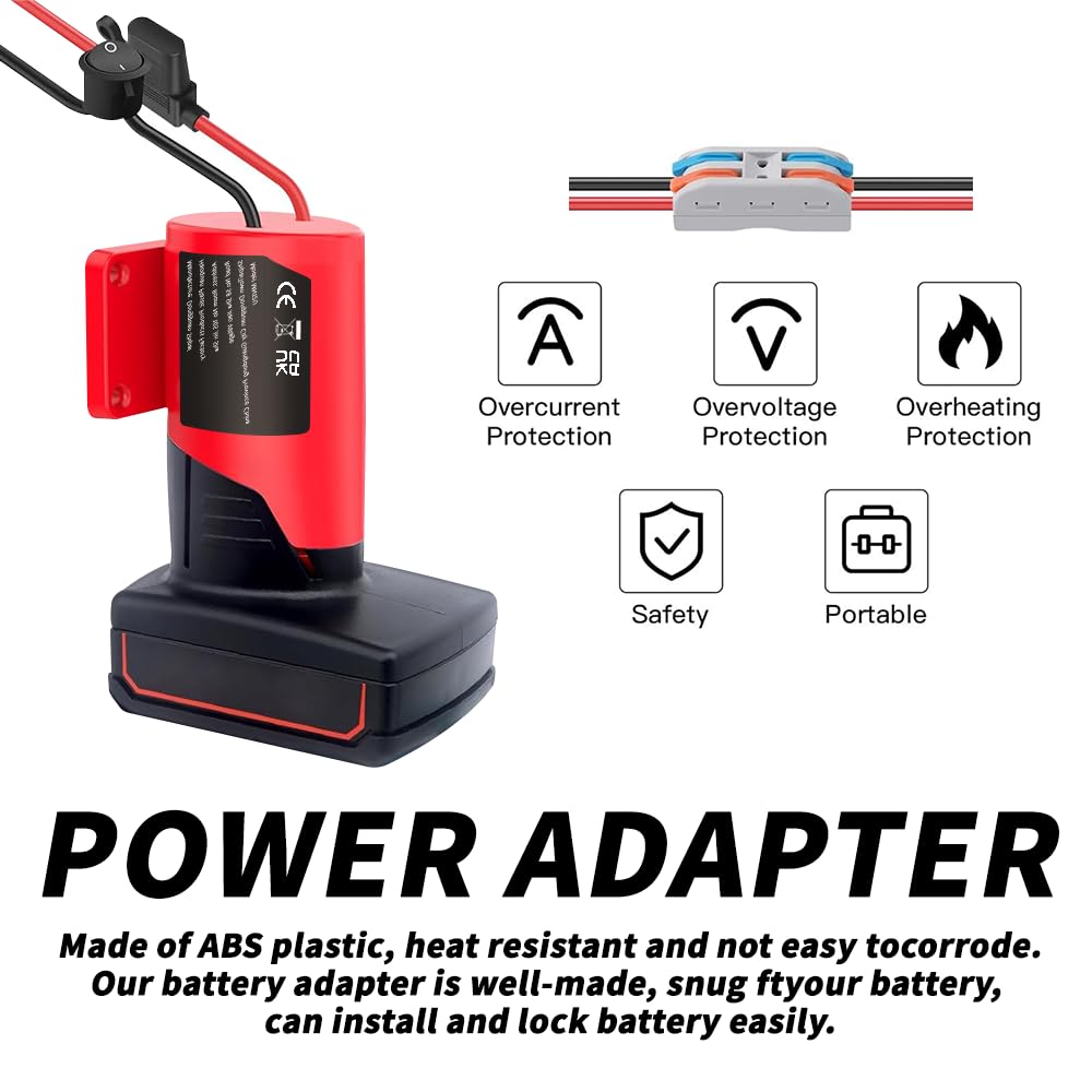 Lot de 2 adaptateurs de batterie compatibles avec Milwaukee M12 12 V avec fusible et interrupteur, convertisseur de puissance de fil 14 AWG pour camions télécommandés, voitures télécommandées