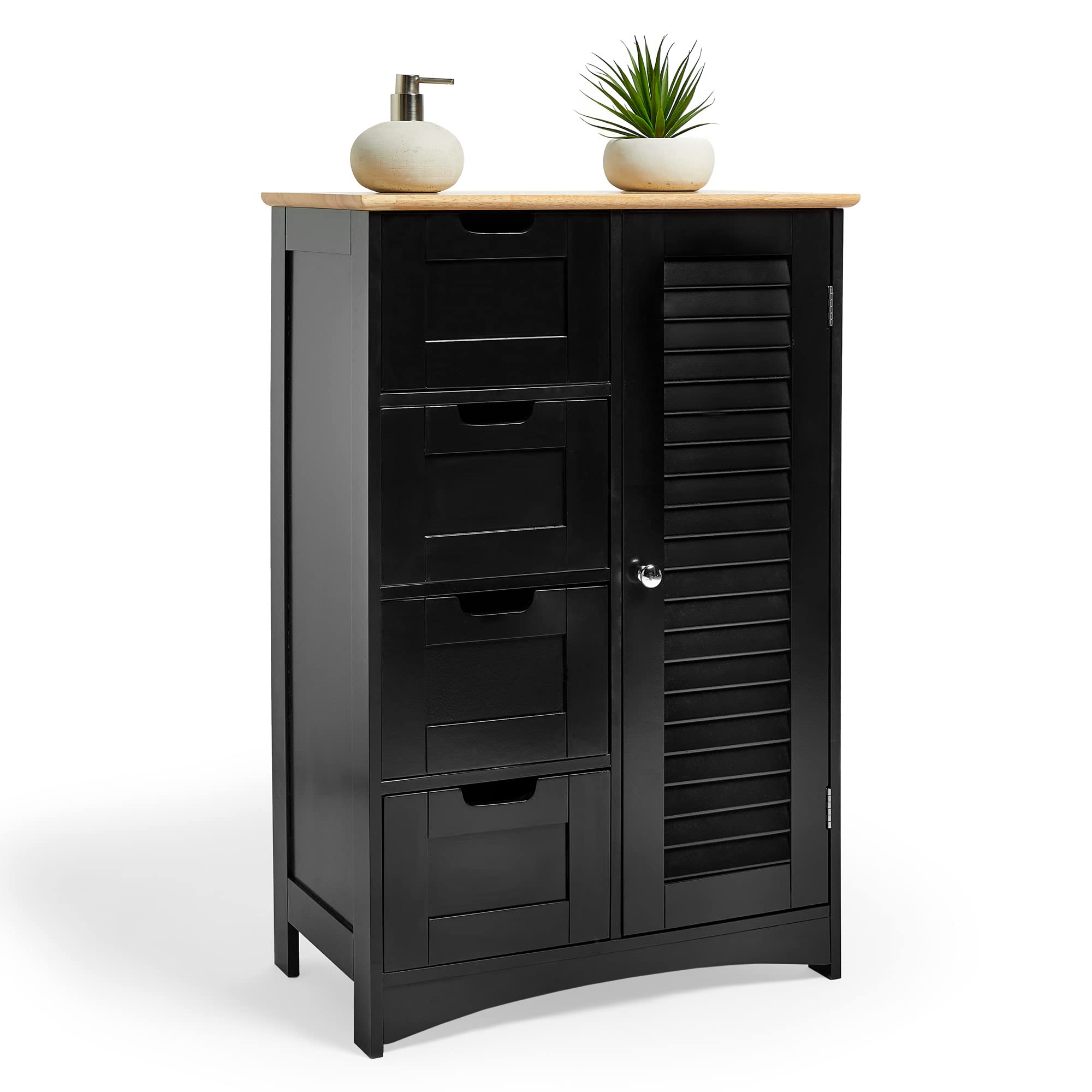 Vonhaus Bathroom Storage Cabinet Black Bathroom Floor Cabinet W Solid ...