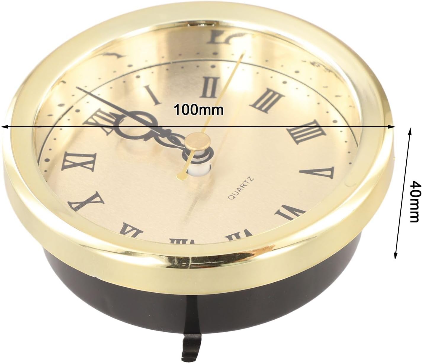 103mm Quartz Clock Insert with Silent Movement, Roman Numeral Clock Face & Gold – DIY Replacement Part for Home Decor Clocks