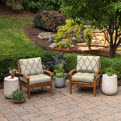 Image of Arden Outdoor Plush Modern Tufted Blowfill Deep Seat Set, 24 x 24, Rain-Proof, Fade Resistant, Deep Seat Bottom and Back Cushion, Tan Diamond Trellis