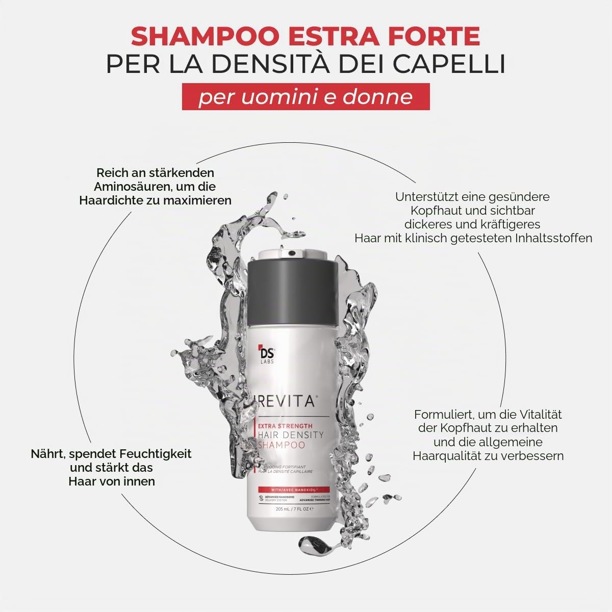 Revita Extra Strength Shampoo – Intensivreinigung für sichtbar volleres, dichteres Haar, leichte Feuchtigkeitspflege, sulfatfrei, farbschonend, 205 ml