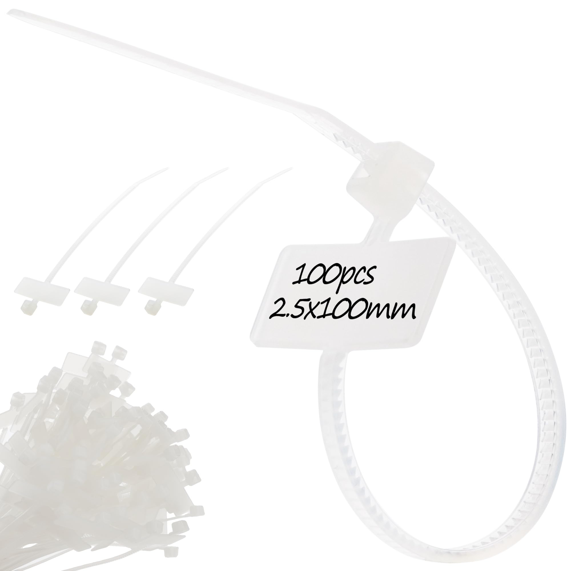 Boltza White Boltza® Marker Cable Ties Write On Label Zip Ties 2.5Mm X 100Mm X100 | Identification Labelling Cable Ties For Electrical Network Telecom Cable Management