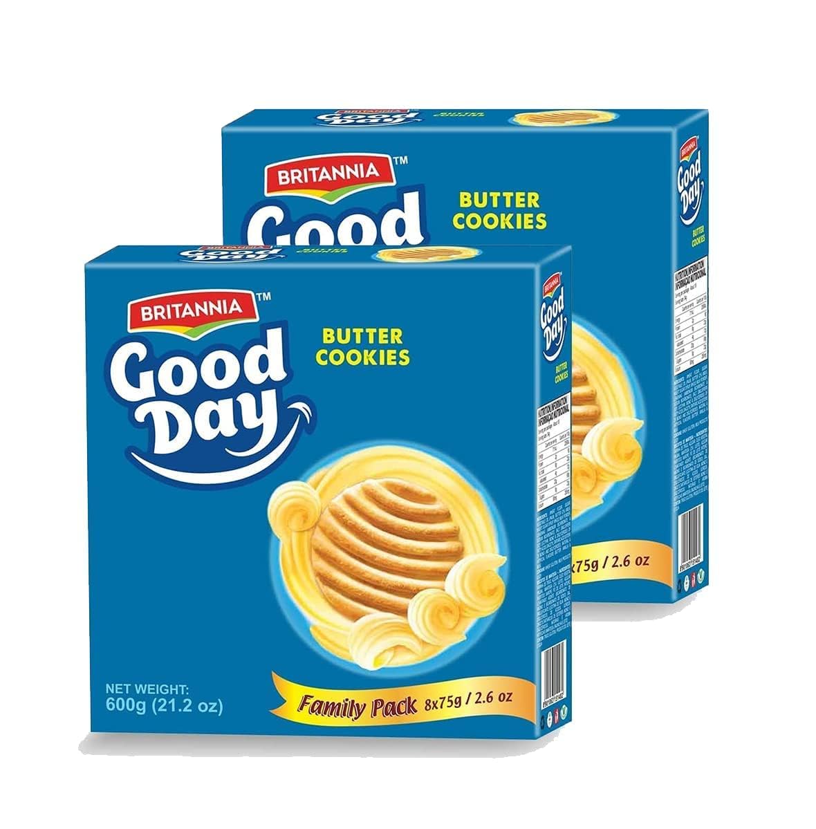 Britannia Good Day Butter Cookies Family Pack 21.2oz (600g) - Breakfast & Tea Time Snacks - Delicious Grocery Cookies (Pack of 2)