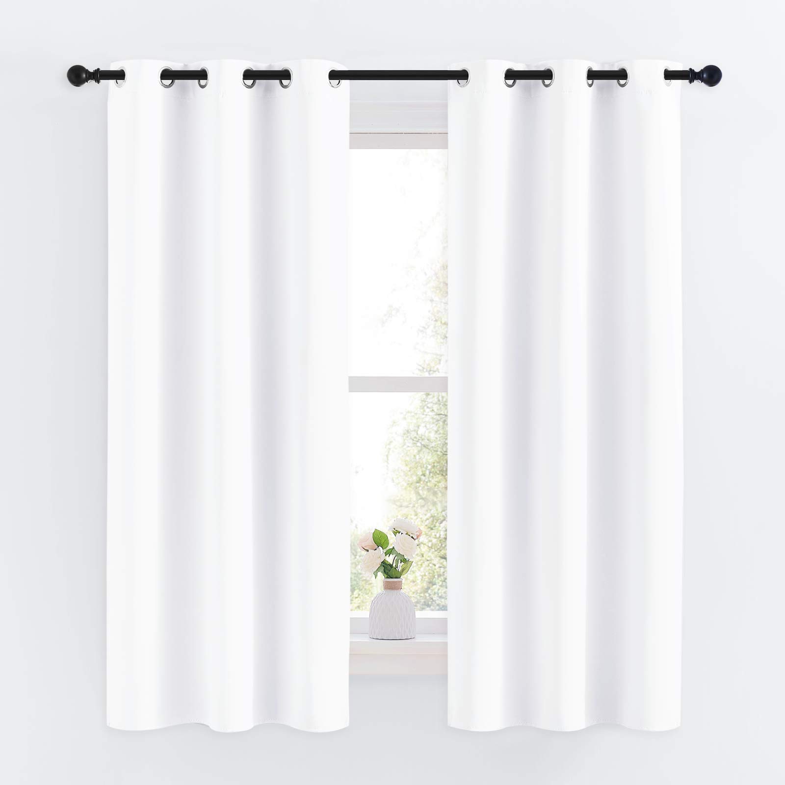 NICETOWN Draperies Curtains Panels, Blocking Out 50% Sunlight Window Treatment Curtains, Grommet Small Window Drapes for Bedroom (2 Panels, 34 by 63, Pure White)