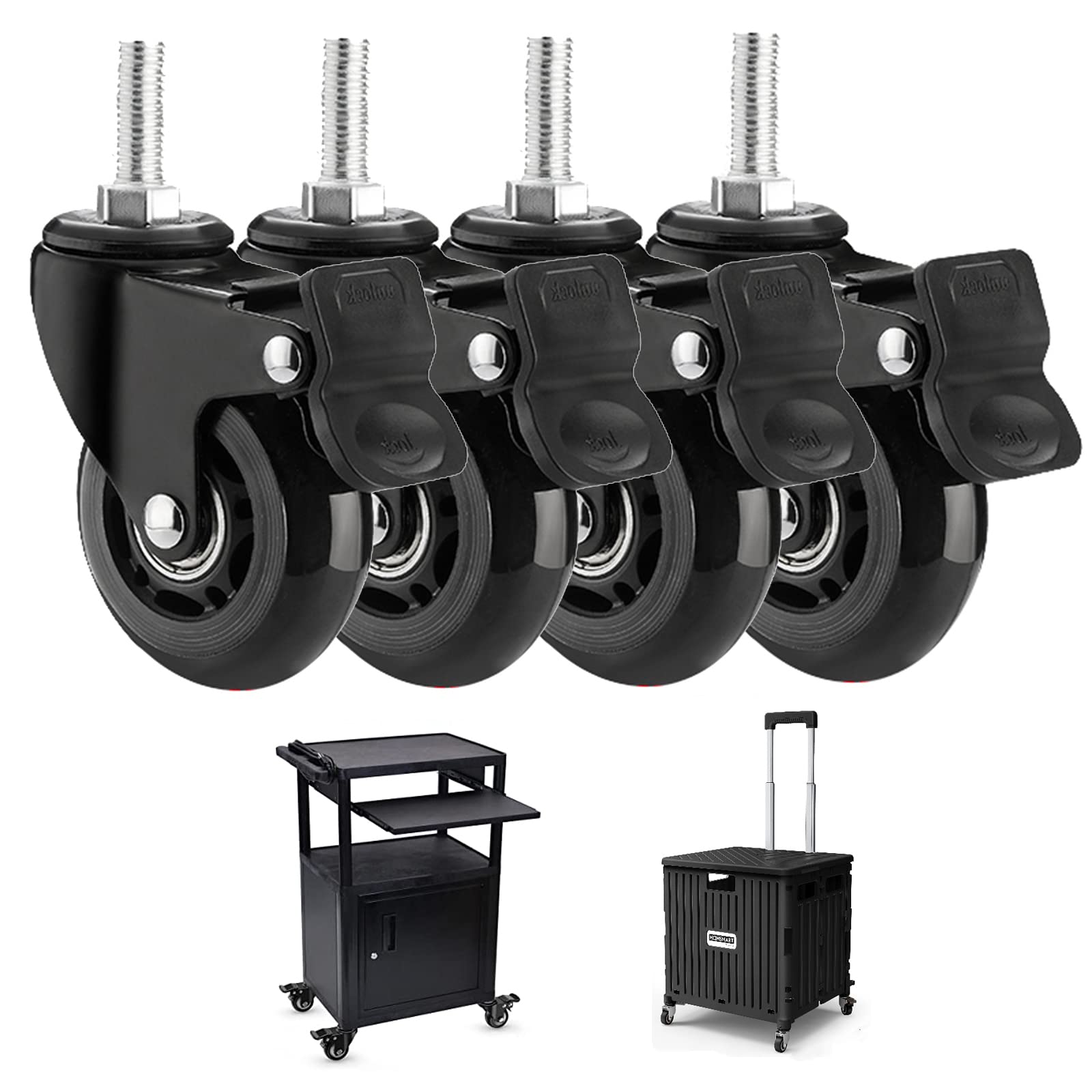 GBRJUYF 75mm Heavy Duty Swivel Caster Wheels with Brake, 200kg Load Capacity, 4-Pack Replacement Furniture Casters, M8 M10 X 25mm, Ideal for Trolleys & Moving Furniture