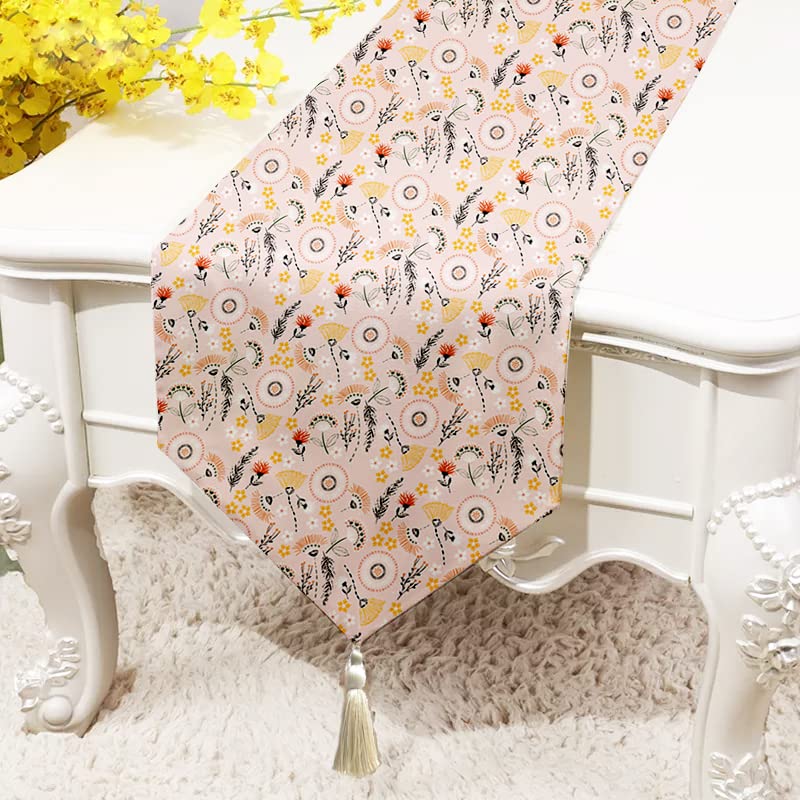 STITCHNESTSpring Floral Printed Cotton Canvas 6 Seater Table Runner, with Tassel, 13 x 72 Inches