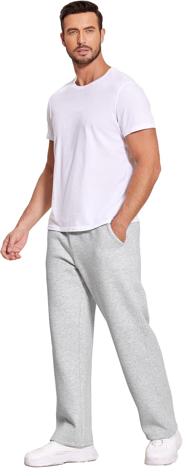 Deyeek Men's Fleece Lined Sweatpants Open Bottom Straight Leg Sweat Pants for Mens Loose Fit Joggers Sweatpants with Pockets - Image 6