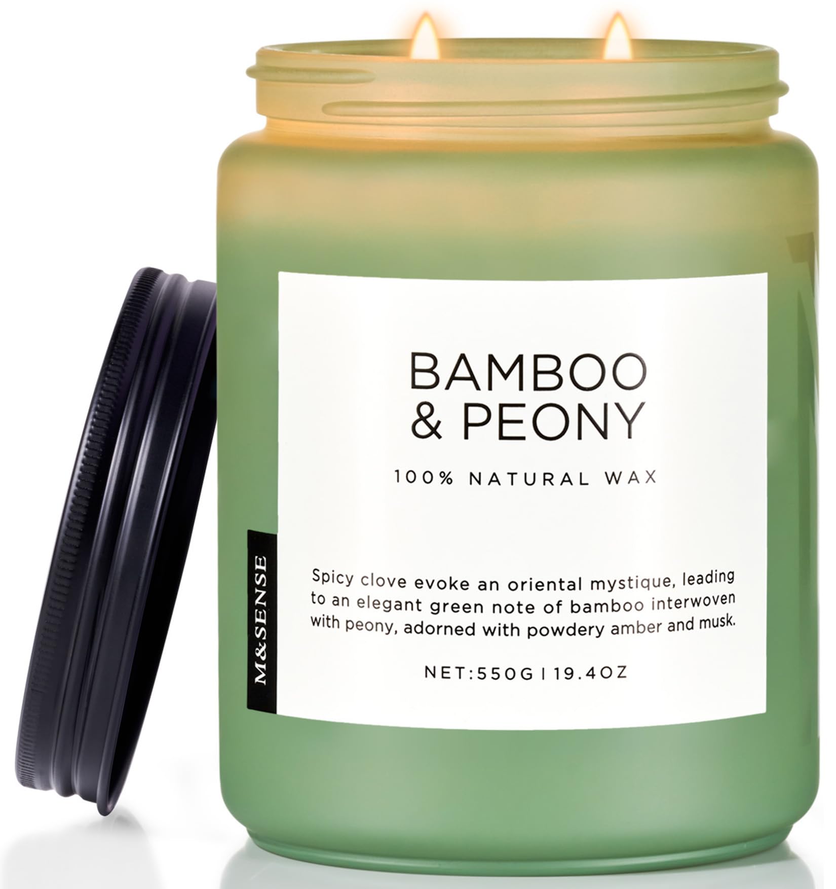 M&SENSE candele profumate ai bambu e pivoine, regali natale originali economici, idee regalo donna, candele grandi, 550g, durata fino a 110 ore
