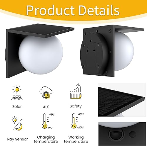 Miniatura 9 de Luces solares para exteriores, 4000 K con sensor de movimiento del atardecer al amanecer, luz solar con 4 modos, IP54 impermeable, lámpara de