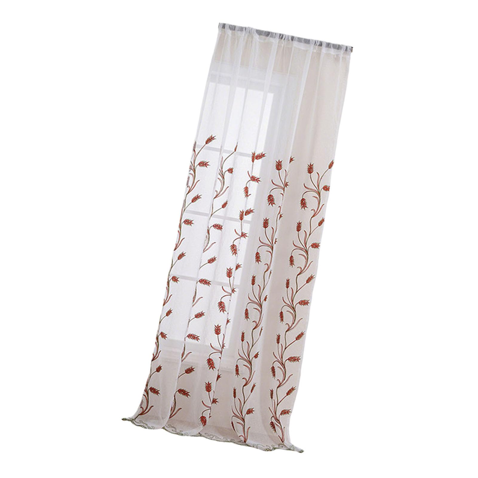 Tsophreniq Artistic Wheat Embroidery Window Curtain Semi Sheer Light Filtering Voile Drape with Rod Pocket Easy Installation Decors Semi Sheer Curtain