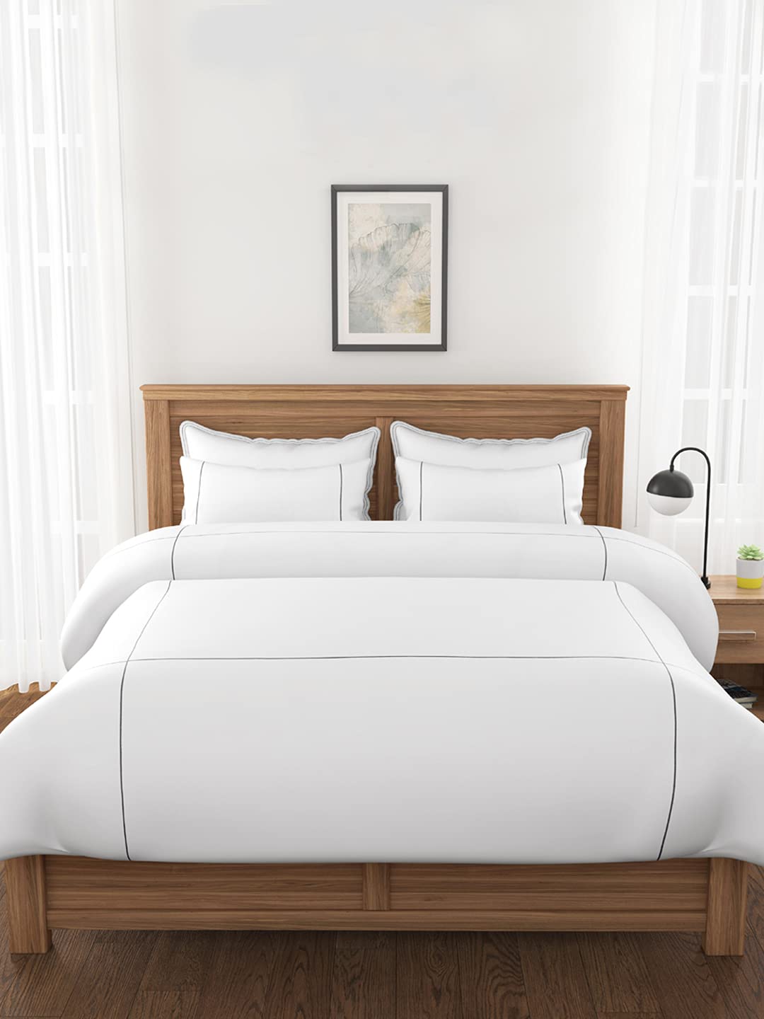 Mark Home 100% Cotton Sateen 400 TC Bed Ensemble Set of 6 Pcs Opulence White