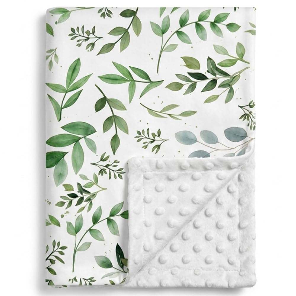 Baby Blanket for Newborn Boys Girls, Super Soft Cotton Blankets with Dotted Fleece Backing, Receiving Blanket for Crib, Stroller & Moses Basket, Unisex New born Essentials, 75x100cm (Leaf Pattern)