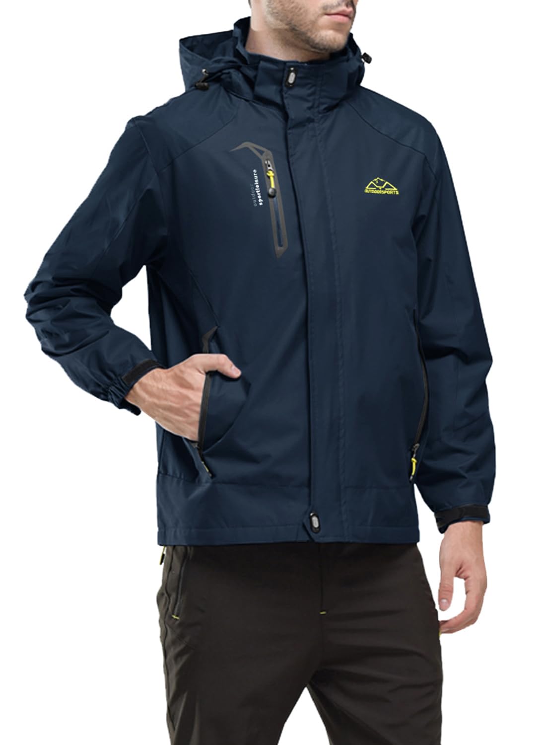 YSENTO Herren Regenjacke wasserdichte Outdoor Atmungsaktive Wandern Funktionelle Softshell Winddichte Regenjacke mit Abnehmbarer Kapuze