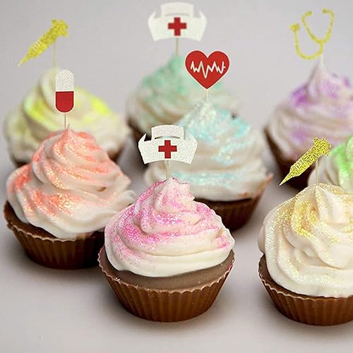Miniatura 4 de 12 adornos para magdalenas de enfermera, con purpurina, para la escuela de enfermería, graduación, decoración de tartas médicas, suministros de