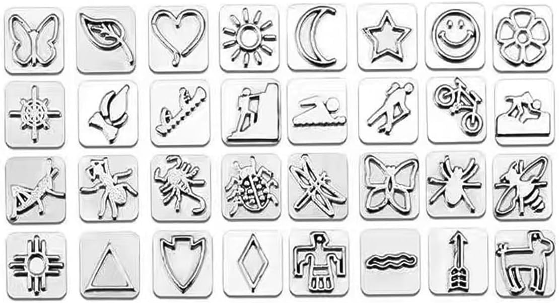 Juego de 32 punzones de metal para manualidades de cuero con 1 mango de sello, herramientas de estampado de cuero, múltiples formas y patrones para manualidades de cuero hechas a mano